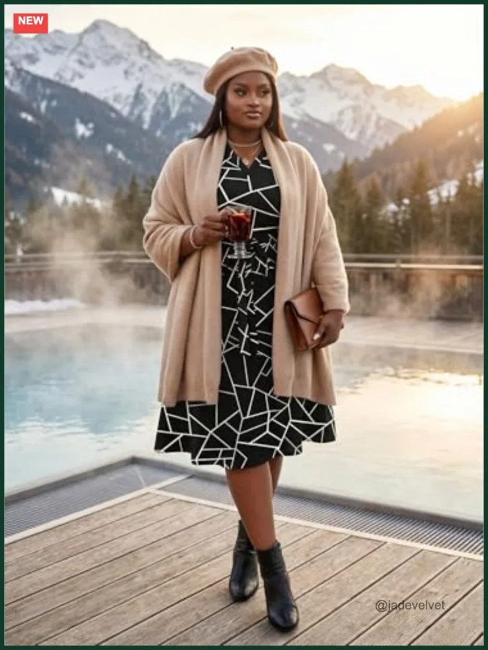 Plus Size Fit and Flare Midi Dress with Pockets and Belt - African Print 3/4